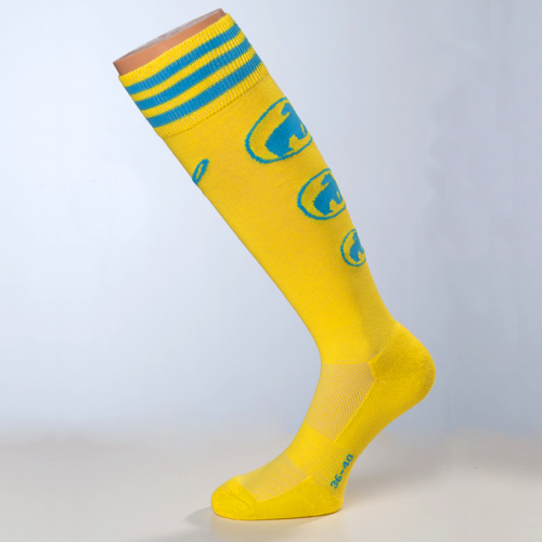hochwertige lange sportsocken in gelb mit logo als werbemittel